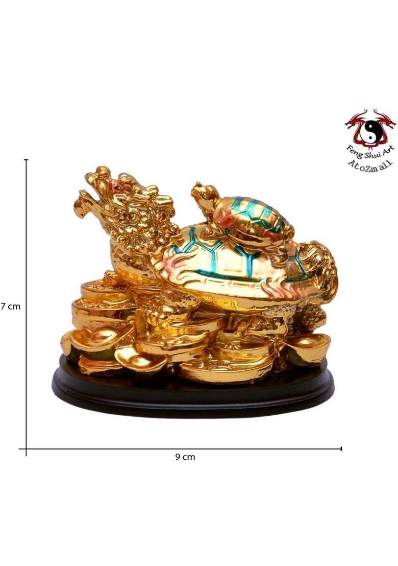 Feng Shui Art Vastu / Dragon Tortoise With Child for Health and Happyness Decorative Showpiece - 7 cm&nbsp;&nbsp;(Polyresin, Gold) - Indya