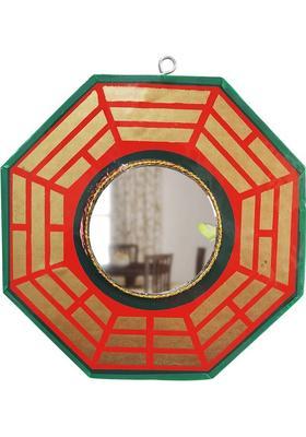 Shubhanjali Bagua Mirror for Vastu Feng Shui Convex Bagua Mirror Positive Energy, Protection Wall Door Hanging for Home and Office (Multicolor, 6.5 inch) Decorative Showpiece - 16 cm&nbsp;&nbsp;(Plastic, Red, Green)