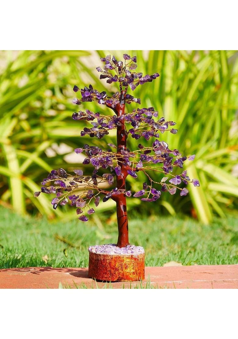 Sawcart Amethyst Crystal Bonsai Money Tree Natural Gemstone Feng Shui Home Office Decor Good Luck Wealth Prosperity Reiki Healing Positive Energy Spiritual Gift (Size 10-12 Inches, Golden Wire) Decorative Showpiece - 30 cm&nbsp;&nbsp;(Stone, Crystal, Stone, Purple, - Indya
