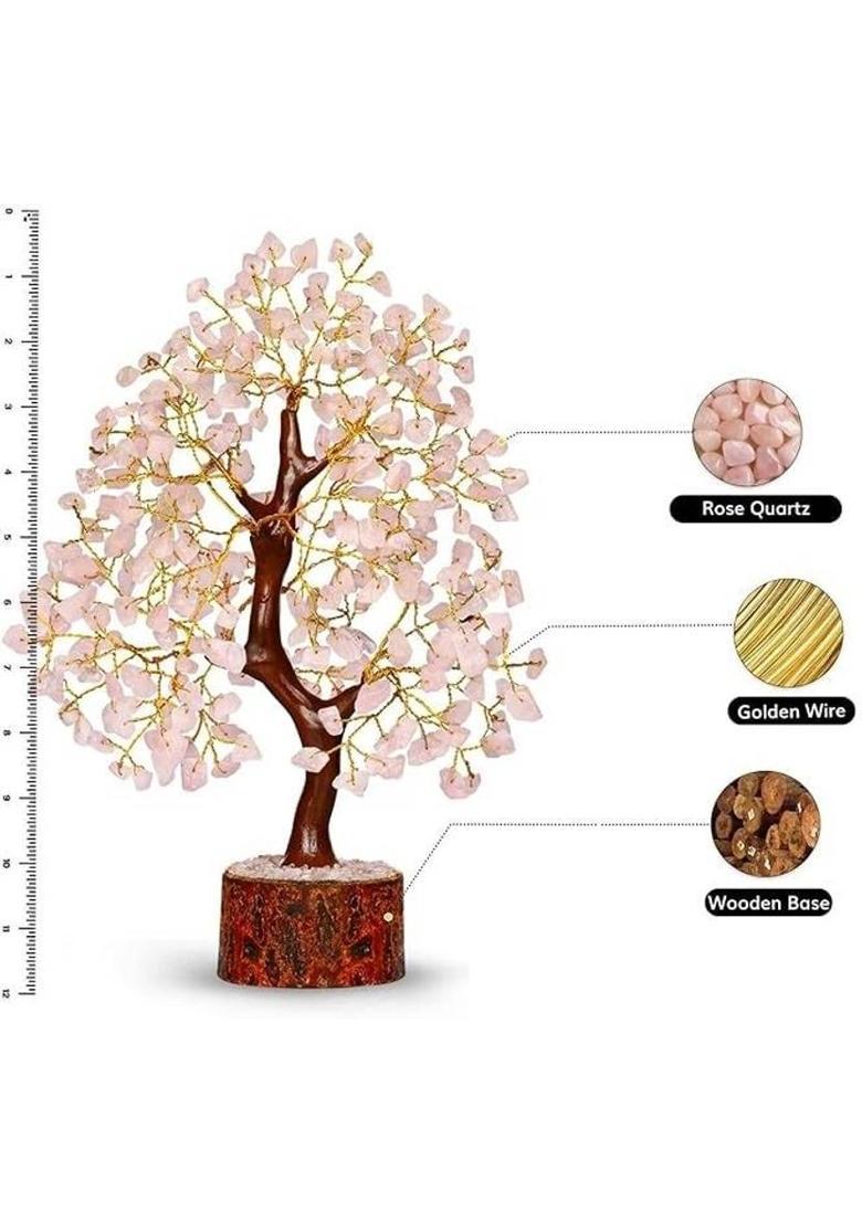 Sasha ES Rose Quartz Crystal Tree for Love, Harmony & Positivity Decorative Showpiece - 24 cm&nbsp;&nbsp;(Crystal, Wood, Pink) - Indya