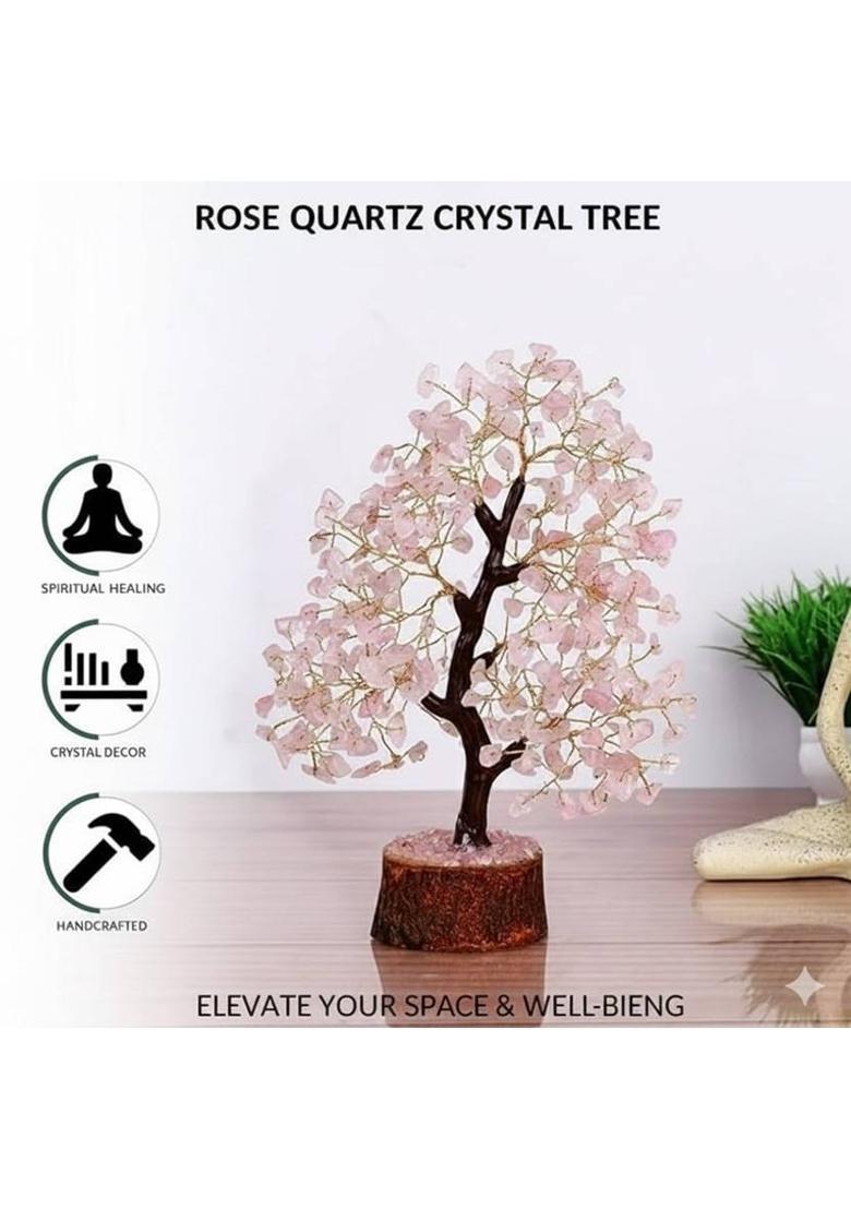 Sasha ES Rose Quartz Crystal Tree for Love, Harmony & Positivity Decorative Showpiece - 24 cm&nbsp;&nbsp;(Crystal, Wood, Pink) - Indya