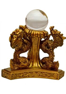 Vastu Art Vastu / Feng Shui / Three Dragon With Crystal Ball For More Romance, Strength, Good Health & Happiness Decorative Showpiece - 12 cm&nbsp;&nbsp;(Polyresin, Gold)