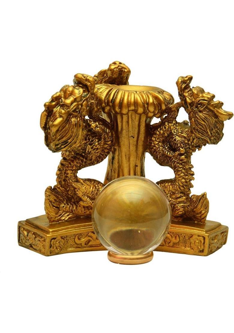 Vastu Art Vastu / Feng Shui / Three Dragon With Crystal Ball For More Romance, Strength, Good Health & Happiness Decorative Showpiece - 12 cm&nbsp;&nbsp;(Polyresin, Gold) - Indya