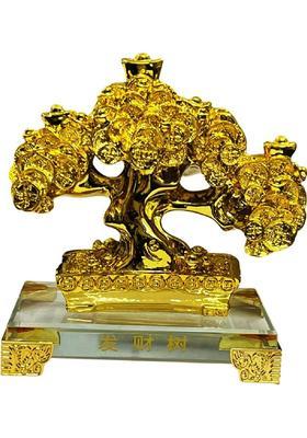 numeroastro Feng Shui Vastu Lucky Coins Tree | Wealth Tree in Resin On Glass Stand Decorative Showpiece - 12 cm&nbsp;&nbsp;(Glass, Resin, Gold)