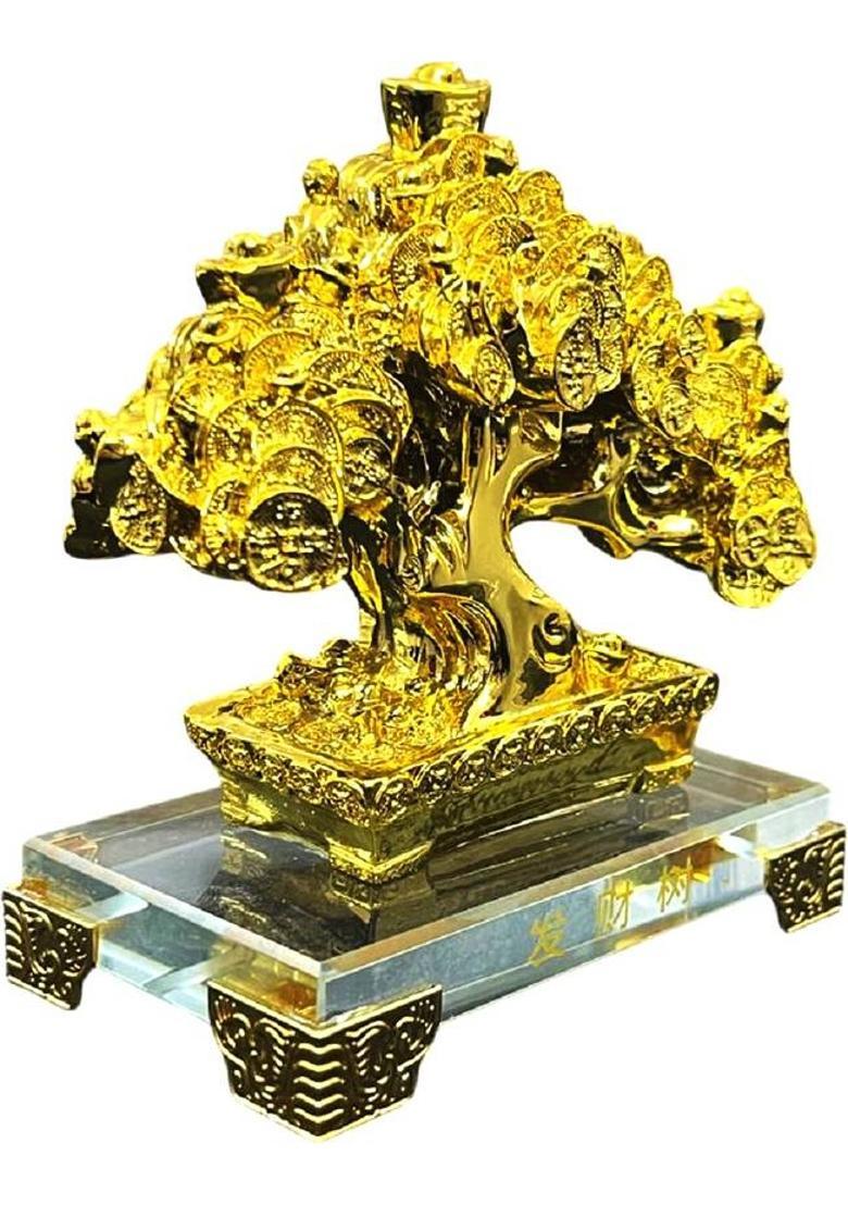 numeroastro Feng Shui Vastu Lucky Coins Tree | Wealth Tree in Resin On Glass Stand Decorative Showpiece - 12 cm&nbsp;&nbsp;(Glass, Resin, Gold) - Indya