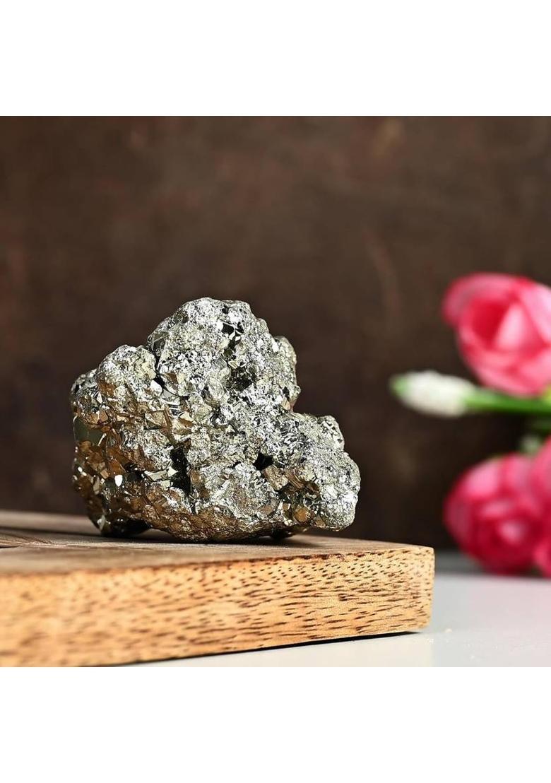 TASMIYA Natural Pyrite Crystal Cluster | Raw Golden Healing Stone Decorative Showpiece - 3 cm&nbsp;&nbsp;(Crystal, Gold) - Indya