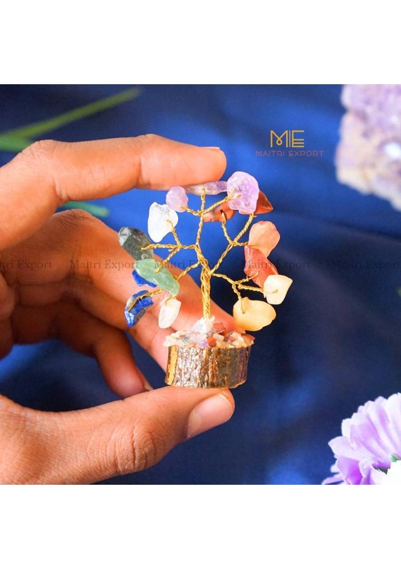 Maitri Export 7 Chakras Mini Tree Decorative Showpiece - 7 cm&nbsp;&nbsp;(Crystal, Multicolor) - Indya
