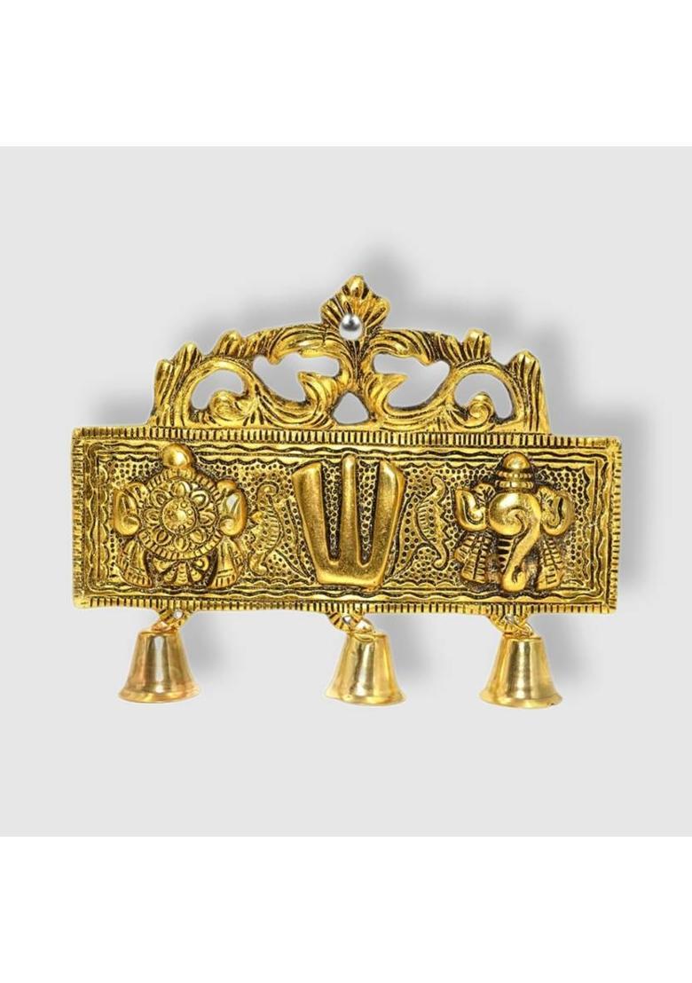 DVM Craft Tirupati Door Hanging Shankh Chakra Namah Latkan Shank Chakra Tilak Decorative Showpiece - 16 cm&nbsp;&nbsp;(Metal, Gold) - Indya