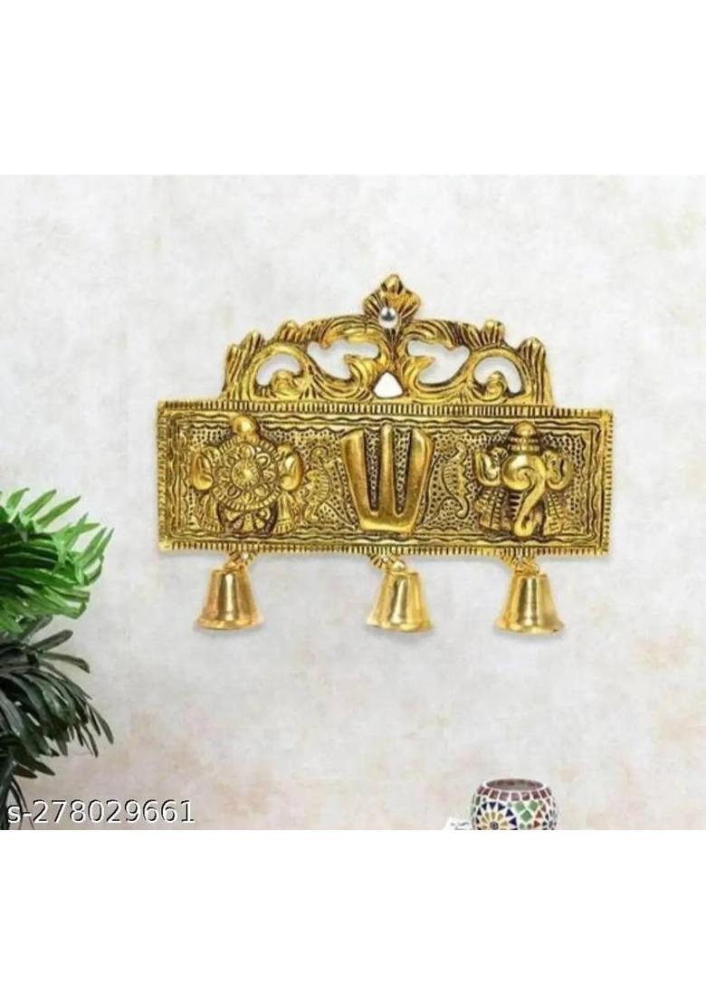 DVM Craft Tirupati Door Hanging Shankh Chakra Namah Latkan Shank Chakra Tilak Decorative Showpiece - 16 cm&nbsp;&nbsp;(Metal, Gold) - Indya