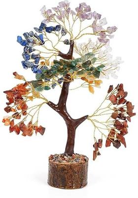 BHAGYA G 7 Chakra Crystal Tree for Energy Healing Meditation Home Decor 300 beads Decorative Showpiece - 14 cm&nbsp;&nbsp;(Crystal, Brown)