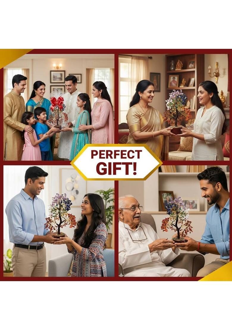 BHAGYA G 7 Chakra Crystal Tree for Energy Healing Meditation Home Decor 300 beads Decorative Showpiece - 14 cm&nbsp;&nbsp;(Crystal, Brown) - Indya