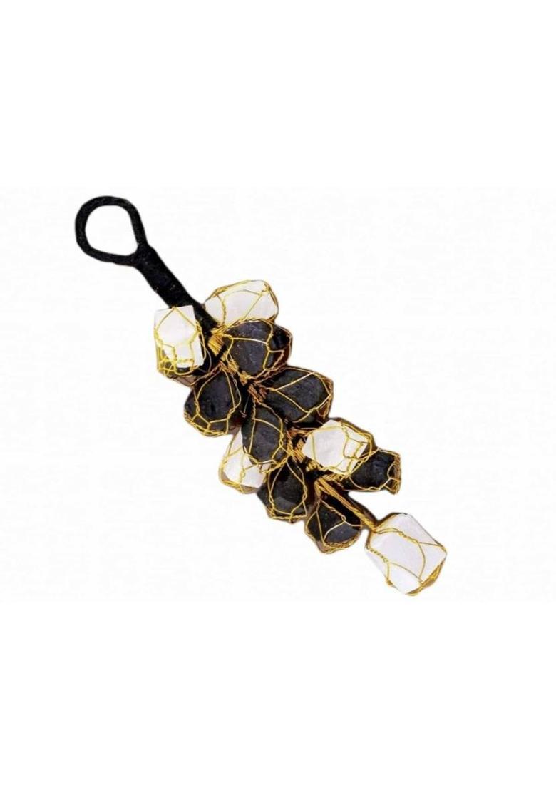 Sawcart Black Tourmaline and Selenite Chunks for Hanging for protection from Negativity Decorative Showpiece - 15 cm&nbsp;&nbsp;(Stone, Crystal, Multicolor) - Indya