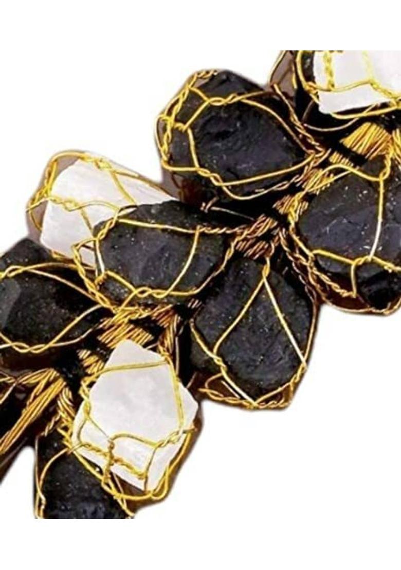 Sawcart Black Tourmaline and Selenite Chunks for Hanging for protection from Negativity Decorative Showpiece - 15 cm&nbsp;&nbsp;(Stone, Crystal, Multicolor) - Indya