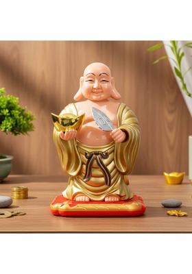 Elegant Lifestyle Solar Laughing Buddha Feng-Shui, Positive Energy, Money Luck, Prosperity, Wealth Decorative Showpiece - 10 cm&nbsp;&nbsp;(Plastic, Gold)