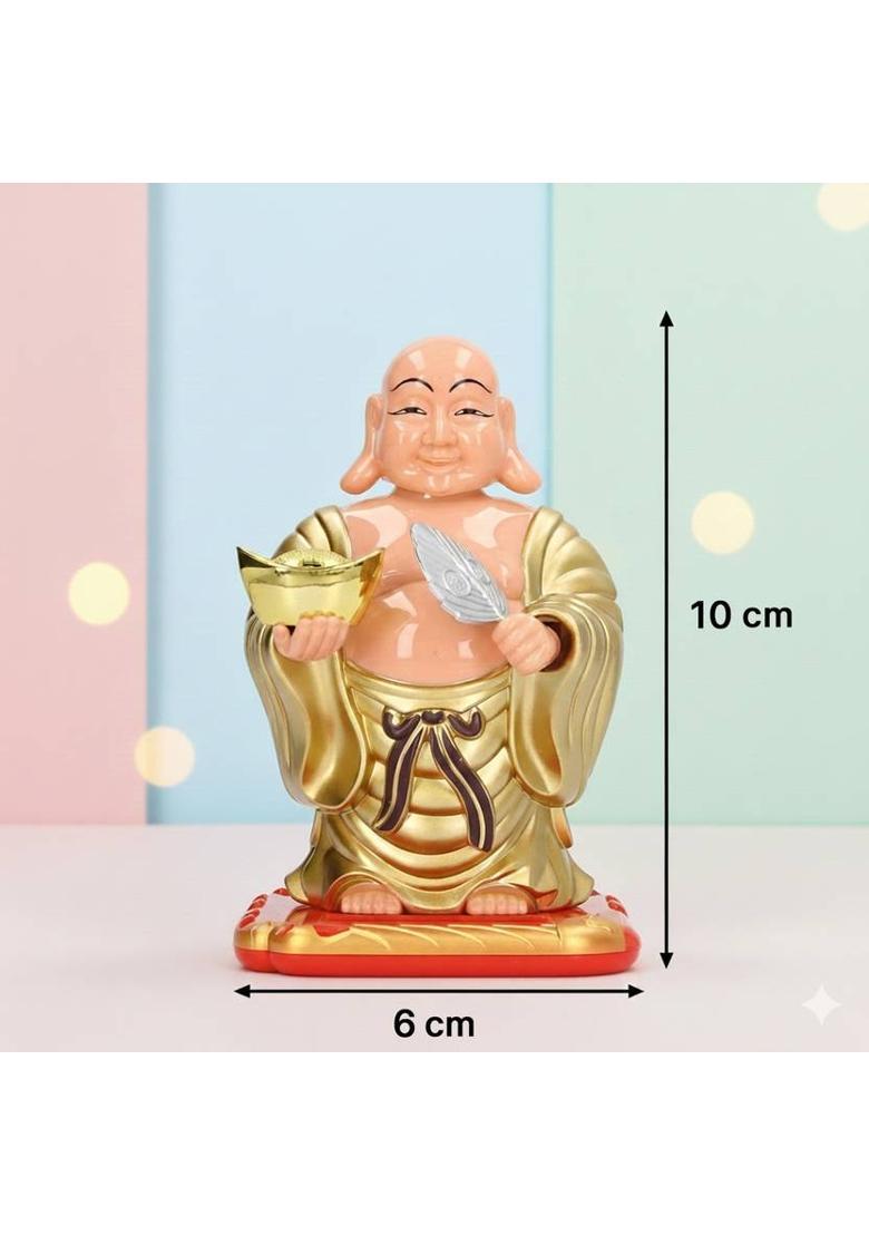 Elegant Lifestyle Solar Laughing Buddha Feng-Shui, Positive Energy, Money Luck, Prosperity, Wealth Decorative Showpiece - 10 cm&nbsp;&nbsp;(Plastic, Gold) - Indya