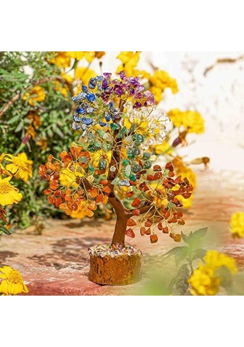 BHAGYA G Seven Chakra Crystal Tree Good Luck Show Pieces for Home, Office Decor Items Decorative Showpiece - 30 cm&nbsp;&nbsp;(Stone, Crystal, Wood, Multicolor) - Indya