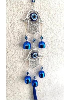 Arun double hand 5 bell evil eye wind chime Decorative Showpiece - 38 cm&nbsp;&nbsp;(Metal, Blue, Silver)