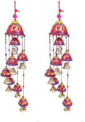 galcrafts beautiful handpianted wall hanging / bell jhumar (pack of 2 ) color red Decorative Showpiece - 50 cm&nbsp;&nbsp;(Paper Mache, Red)