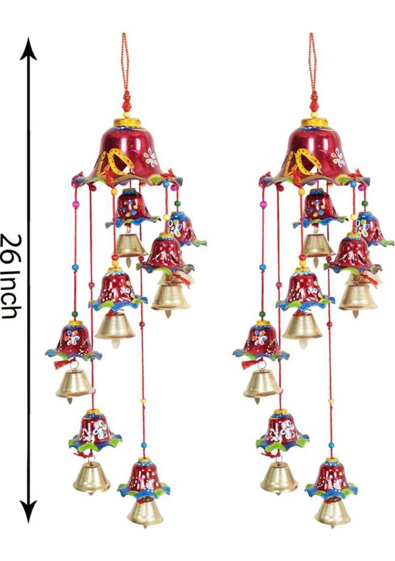 galcrafts beautiful handpianted wall hanging / bell jhumar (pack of 2 ) color red Decorative Showpiece - 50 cm&nbsp;&nbsp;(Paper Mache, Red) - Indya