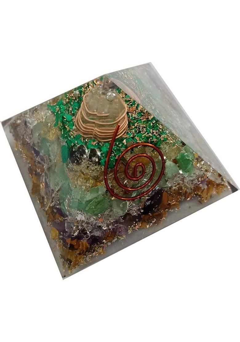 Mohammed Agate Money Magnet Orgone Pyramid 50 MM Natural Stone Pyrite, Citrine, Green Aventurine, Tigereye,Crystal,Amethyst,Melecite,Magnetite Decorative Showpiece - 5 cm&nbsp;&nbsp;(Stone, Polyresin, Multicolor) - Indya
