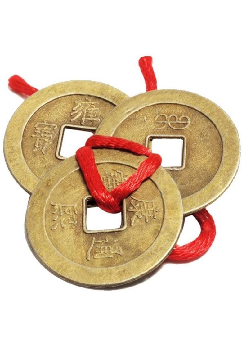 numeroastro Feng Shui Lucky Coins For Wealth & Good Luck (Set Of 3) (1 Pc) - (2.5 Cms) Decorative Showpiece - 0.2 cm&nbsp;&nbsp;(Bronze, Brown) - Indya