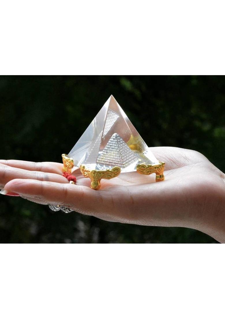 ISVARI Vastu / Feng Shui Crystal Pyramid For Positive Energy And Vastu Correction | Good Luck & Prosperity Decorative Showpiece - 5 cm&nbsp;&nbsp;(Crystal, Gold) - Indya