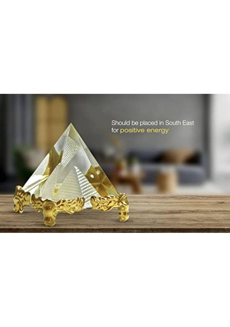 ISVARI Vastu / Feng Shui Crystal Pyramid For Positive Energy And Vastu Correction | Good Luck & Prosperity Decorative Showpiece - 5 cm&nbsp;&nbsp;(Crystal, Gold) - Indya
