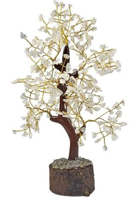Calminds Clear Quartz Crystal Tree Decorative Showpiece - 20 cm&nbsp;&nbsp;(Wood, Clear, Brown)