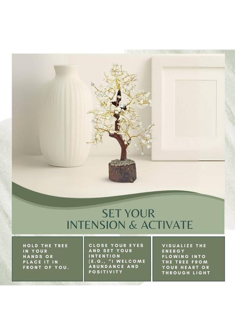 Calminds Clear Quartz Crystal Tree Decorative Showpiece - 20 cm&nbsp;&nbsp;(Wood, Clear, Brown) - Indya