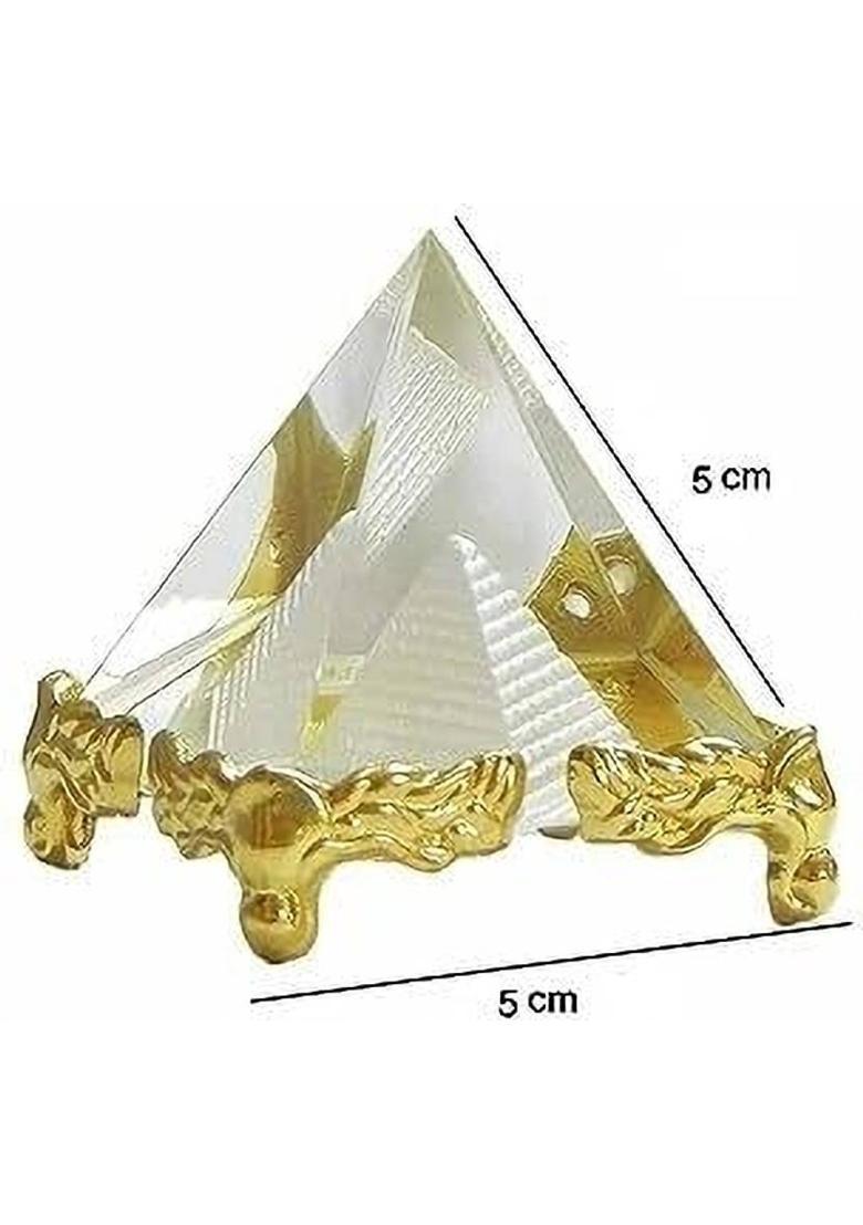 Divine Creations Crystal Pyramids with Globe for Positive Energy in Home and Office - Set of 2 Decorative Showpiece - 6 cm&nbsp;&nbsp;(Glass, Gold) - Indya
