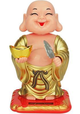 Elegant Lifestyle Cute Solar Laughing Buddha Feng-Shui, Positive Energy, Money Luck & Prosperity Decorative Showpiece - 10 cm&nbsp;&nbsp;(Plastic, Gold)