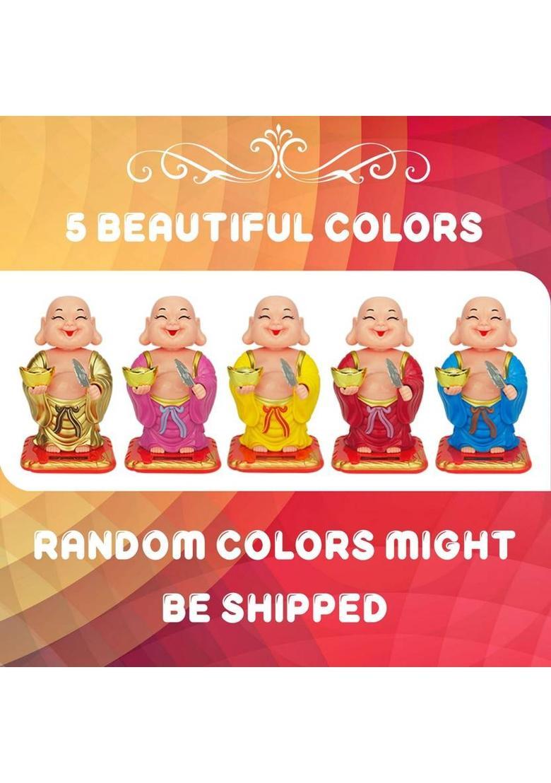 Elegant Lifestyle Cute Solar Laughing Buddha Feng-Shui, Positive Energy, Money Luck & Prosperity Decorative Showpiece - 10 cm&nbsp;&nbsp;(Plastic, Gold) - Indya