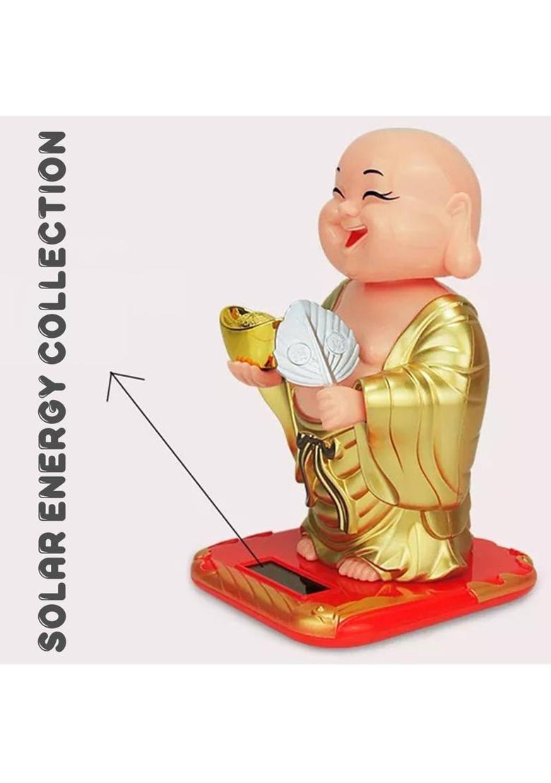 Elegant Lifestyle Cute Solar Laughing Buddha Feng-Shui, Positive Energy, Money Luck & Prosperity Decorative Showpiece - 10 cm&nbsp;&nbsp;(Plastic, Gold) - Indya