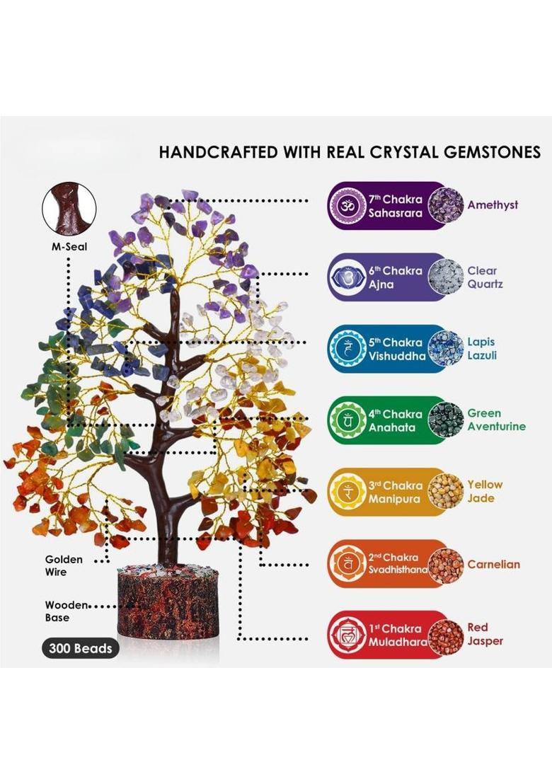 VIBESLE Seven Chakra Gemstone Tree Feng Shui Figurine Money Bonsai Decorative Showpiece - 25 cm&nbsp;&nbsp;(Stone, Multicolor) - Indya
