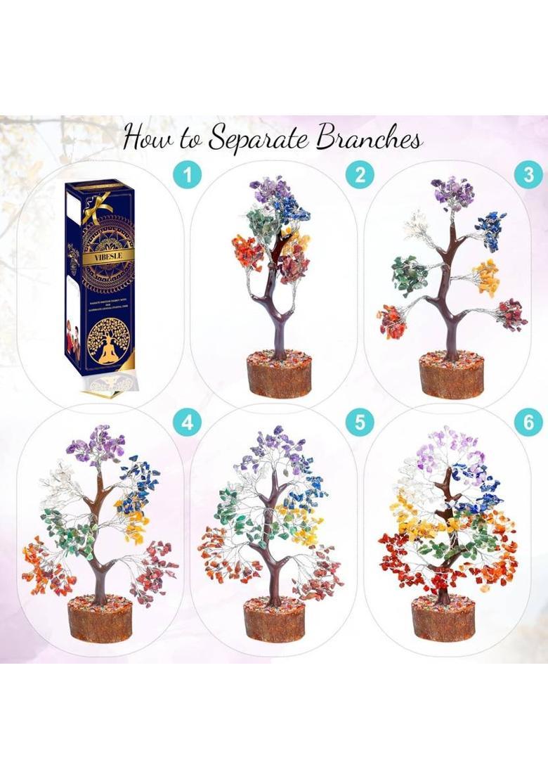 VIBESLE Seven Chakra Gemstone Tree Feng Shui Figurine Money Bonsai Decorative Showpiece - 25 cm&nbsp;&nbsp;(Stone, Multicolor) - Indya