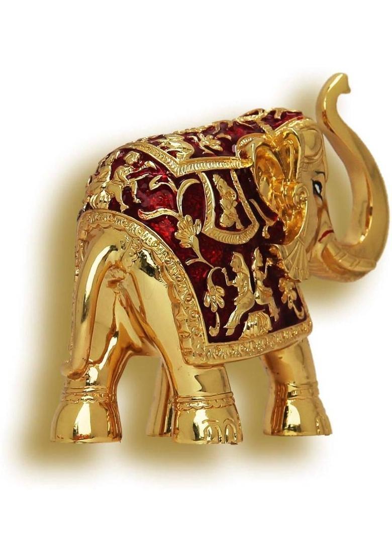 RN Jewellhub 24k Gold Plated Gajantlakshmi ( One pice )| High quality and Long-lasting Decorative Showpiece - 11.5 cm&nbsp;&nbsp;(Resin, Gold Plated, Red) - Indya