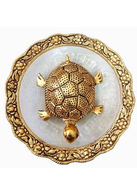 Chhariya Crafts Metal Feng Shui Tortoise On Plate Showpiece for Good Luck Decorative Showpiece - 2 cm&nbsp;&nbsp;(Metal, Gold)
