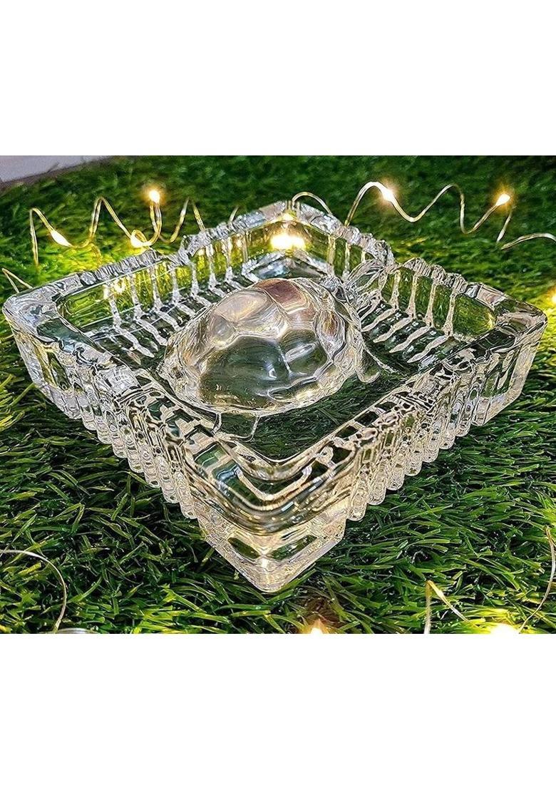 DIYAAN ENT Feng Shui Crystal Tortoise with Plate for Vastu, Good Luck & Positive Energy Decorative Showpiece - 3 cm&nbsp;&nbsp;(Crystal, Glass, Clear) - Indya
