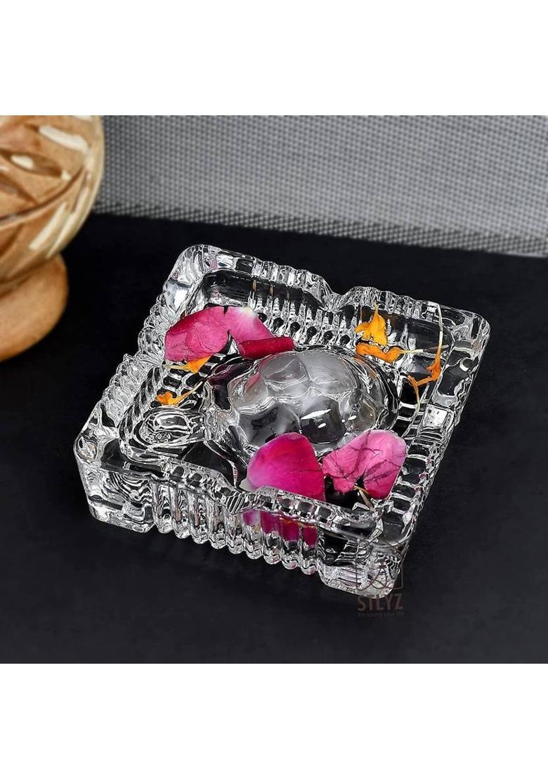 DIYAAN ENT Feng Shui Crystal Tortoise with Plate for Vastu, Good Luck & Positive Energy Decorative Showpiece - 3 cm&nbsp;&nbsp;(Crystal, Glass, Clear) - Indya