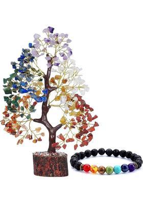 Sawcart Seven Chakra Crystal Gemstone Bonsai Money Tree with Chakra Bracelet Multicolour Decorative Showpiece - 30 cm&nbsp;&nbsp;(Stone, Crystal, Stone, Multicolor)