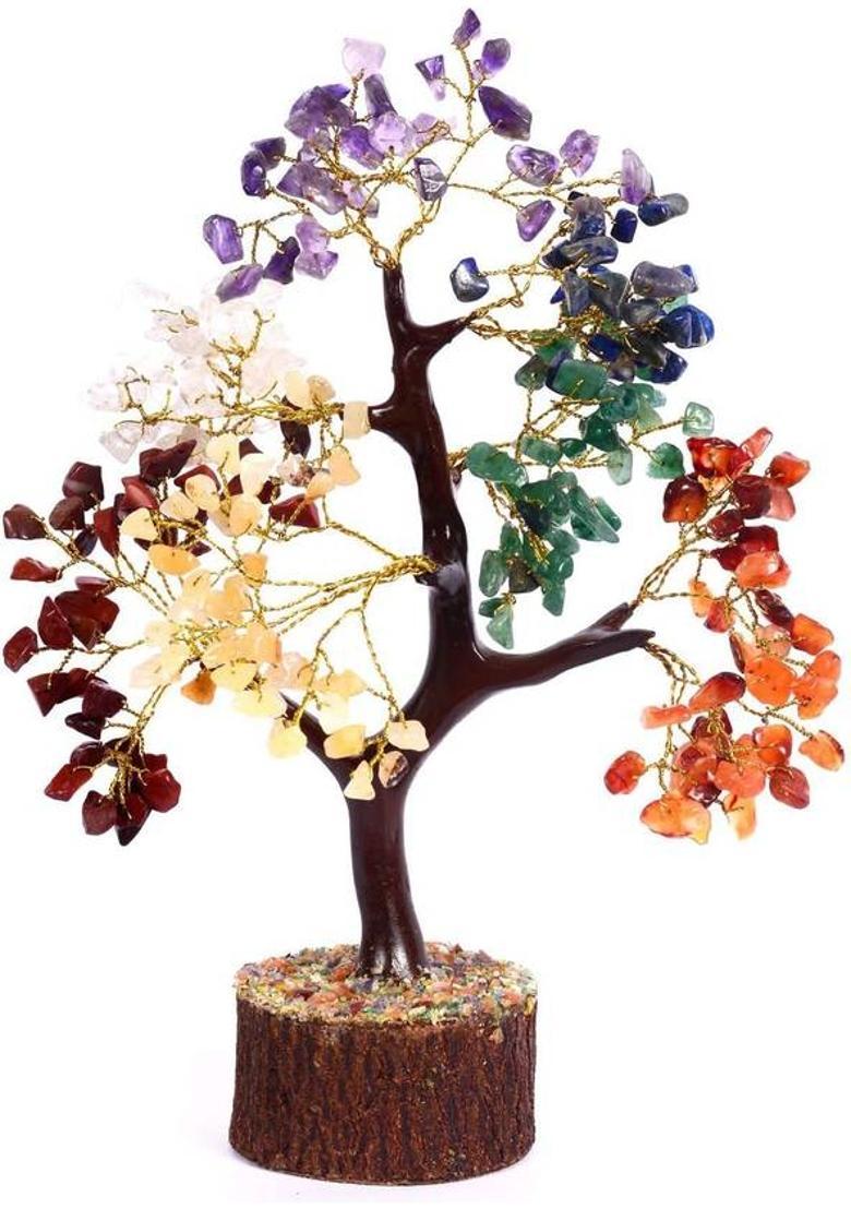 Sawcart Seven Chakra Crystal Gemstone Bonsai Money Tree with Chakra Bracelet Multicolour Decorative Showpiece - 30 cm&nbsp;&nbsp;(Stone, Crystal, Stone, Multicolor) - Indya