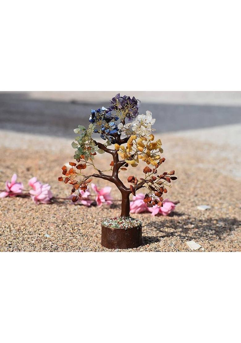 Sawcart Seven Chakra Crystal Gemstone Bonsai Money Tree with Chakra Bracelet Multicolour Decorative Showpiece - 30 cm&nbsp;&nbsp;(Stone, Crystal, Stone, Multicolor) - Indya