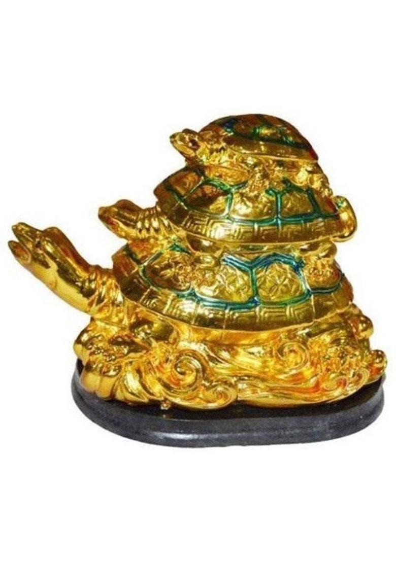 GJ Three Tortoise Multicolour Decorative Showpiece - 8 cm&nbsp;&nbsp;(Polyresin, Gold) - Indya
