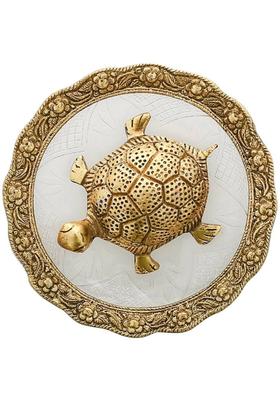 AapnoCrafts White Metal With Glass Plate Feng Shui Metal Tortoise ,Turtle Plate Yantra Vastu Feng Sui Decorative Showpiece - 10.16 cm&nbsp;&nbsp;(Metal, Gold)