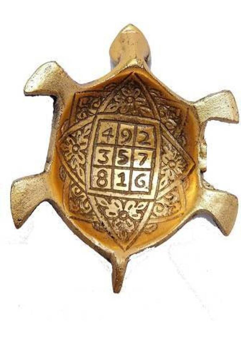 Shiv Feng Shui Tortoise WITH PLATE Decorative Showpiece - 4 cm&nbsp;&nbsp;(Brass, Glass, Gold, White) - Indya