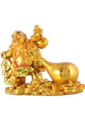 Dcreations Golden Laughing Buddha With Potli Decorative Showpiece - 10.16 cm&nbsp;&nbsp;(Polyresin, Multicolor)
