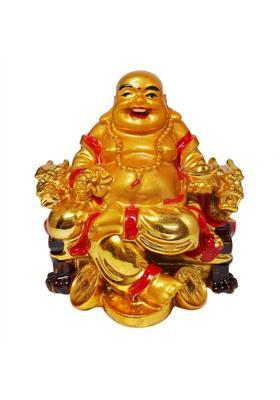 Feng Shui Art Vastu / Laughing Buddha Sitting On Chair For Happiness, Wealth & Goodluck� Decorative Showpiece - 7 cm&nbsp;&nbsp;(Polyresin, Gold)