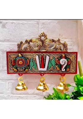VARUNAAR Shankh Chakra Tilak Wall Hanging Bell plate for Room, Door Hanging with Ghanti Decorative Showpiece - 15 cm&nbsp;&nbsp;(Metal, Gold)