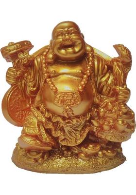 JaipurCrafts Feng Shui Laughing Buddha Decorative Showpiece - 12 cm&nbsp;&nbsp;(Polyresin, Gold)