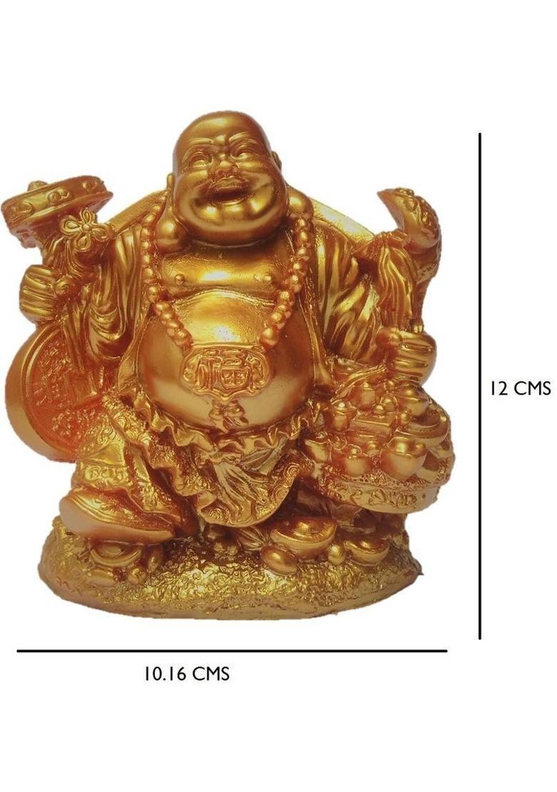 JaipurCrafts Feng Shui Laughing Buddha Decorative Showpiece - 12 cm&nbsp;&nbsp;(Polyresin, Gold) - Indya